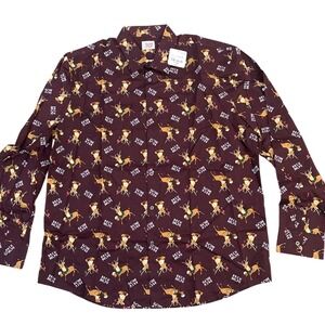 Brewolph‎ Reindeer Christmas Button Down Shirt Men's X-Large All Over Print NWT